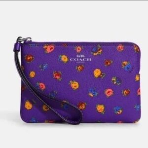 Coach CA716 Corner Zip Wristlet With Mini Vintage Rose Print Sport Purple